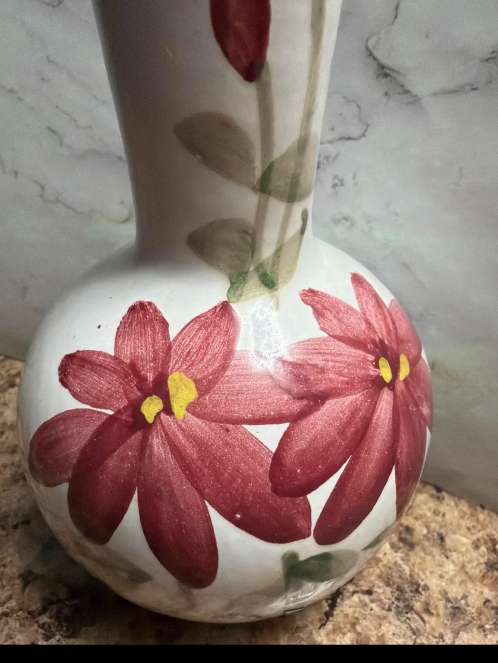 Floral Red Daisy Vase - Vintage - New - Hand Painted